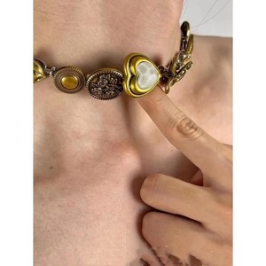 [MaoMao]中式朋克钛钢项链女复古黄铜做旧vintage锁骨链choker