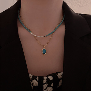 [MaoMao]新中式绿松石吊坠钛钢项链女锁骨链小众设计感项链