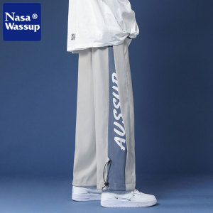 NASA港风高街潮流抽绳束脚裤子男款秋冬季宽松加绒大码运动休闲裤