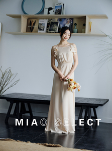 MiaoSelect＜初桃＞吊带气质显瘦高腰优雅婚礼晚宴伴娘团缎面礼裙