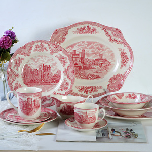 外贸出口英国原单陶瓷餐具红色城堡西式餐盘牛排盘甜点盘北欧盘子