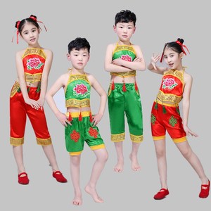 新款儿童演出服装六一男女童民族舞肚兜秧歌表演服装幼儿舞蹈服装