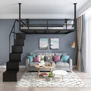 创意吊顶悬挂式公寓床铁艺床高架床家用简约双人床多功能空中悬空