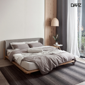 DAaZ侘寂风北欧布艺软包榻榻米实木床家具可拆洗薄靠背主卧双人床