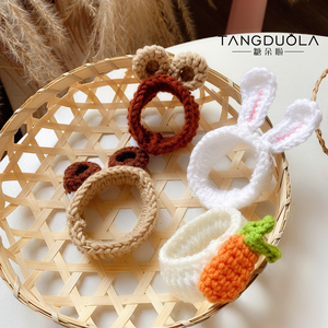 糖朵啦 韩国立体卡通发圈手工针织兔耳朵发绳小熊头绳儿童发饰品