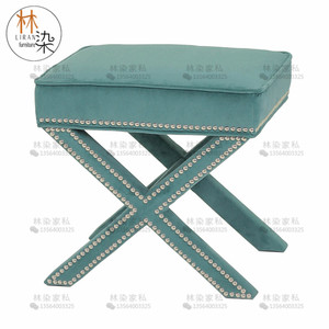 美式布艺矮凳时尚铆钉床尾凳现代简约床边凳客厅卧室小凳子床头椅