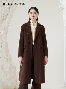 恒泽2023年冬季新款褐色双面羊毛大衣女宽松长款毛呢外套DH1DZ055