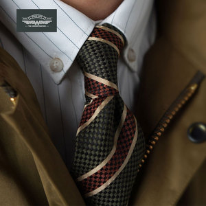 男女复古美拉德穿搭墨绿色条纹真丝羊毛美式复古休闲意式学院领带