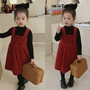 2024秋冬装新款女童背心裙红色韩版洋气裙子儿童时髦公主吊带裙
