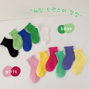 儿童袜子夏季韩系男女童彩色薄款糖果色卷边卡丝网眼袜棉宝宝短袜