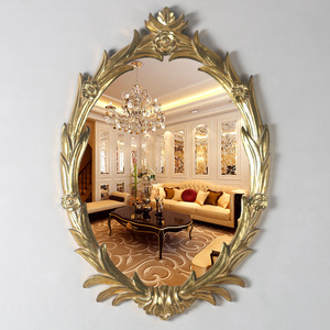 欧式金色装饰镜玄关镜椭圆形镜子背景墙面镜壁挂镜美式浴室小镜子