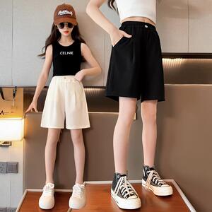 韩系女童裤子夏季薄款外穿短裤女大童时髦洋气冰丝夏装黑色儿童潮