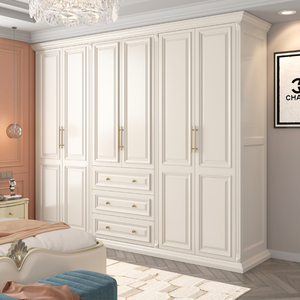 美式全实木衣柜简约现代轻奢家用卧室成品白色大衣橱储物柜定制