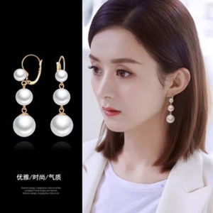 S925纯银珍珠耳环女气质韩国时尚个性长款放过敏夸张耳扣耳坠网红