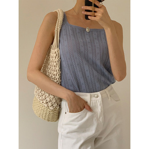 夏季新款韩版镂空手提包棉线手工编织水桶包日韩大容量单肩包女包