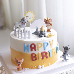 猫和老鼠生日蛋糕装饰摆件 烘焙装扮 儿童玩具装饰模型