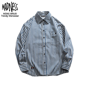 MADNESS MDNS WRUEI SHIRT 新款潮牌衬衫休闲条纹衬衣男士衬衫 潮