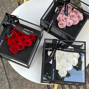 永生花玫瑰心形礼盒摆件亚克力玻璃罩送女朋友生日礼物情人节