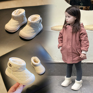 女宝宝棉鞋冬季婴儿软底学步鞋男一岁小童高帮加绒加厚雪地靴01-2