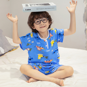 夏季儿童短袖睡衣薄款空调服棉绸男女童宝宝小孩子家居服绵绸套装