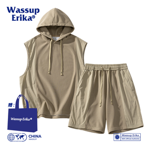 WASSUP ERIKA潮牌夏装搭配一整套男夏季无袖t恤男装短裤休闲服女