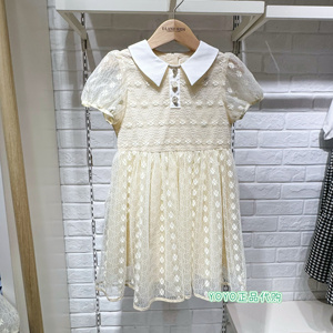 eland kids衣恋童装正品24夏新款女童泡泡袖蕾丝连衣裙EKOWE2524N