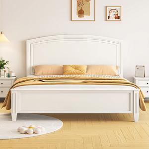 白色实木床美式轻奢法式奶油风公主床双人1米8少女卧室2024年新款