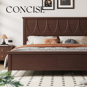 美式实木床 法式复古胡桃木色1.5米1米5小户型卧室省空间单人家用