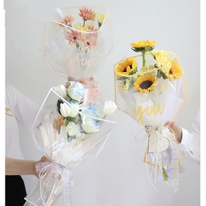 时尚英文异形多支袋简约透明小花束包装袋多枝玫瑰花花袋鲜花材料
