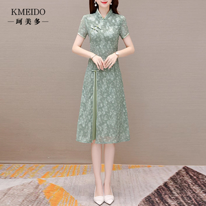高端洋气质中国风新中式旗袍改良小个子雪纺纱料连衣裙女夏天妈妈