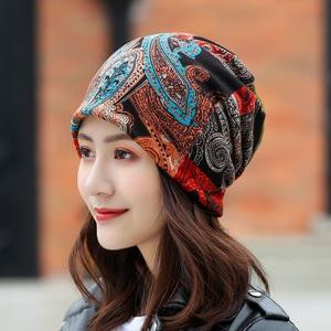 做月子的帽子女士夏天韩版保暖休闲套头帽围脖套护耳帽花朵包头帽