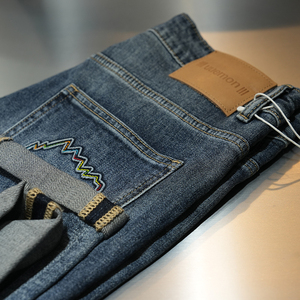 执墨者原创设计师品牌男士夏季新款薄款蓝色牛仔裤长裤弹力舒适裤