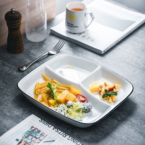 家用陶瓷餐具分格盘儿童分餐盘早餐盘子创意分隔餐盘减脂减肥定量