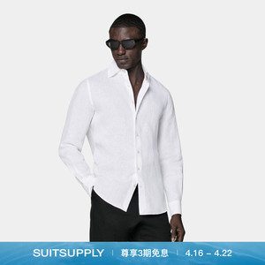 【春季新品】SUITSUPPLY-白色亚麻经典领特别修身男士衬衫