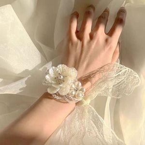 伴娘手腕花蕾丝结婚新娘姐妹团系脖子ins风珍珠白色超仙丝带手花