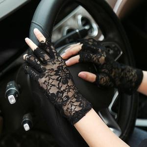 半指手套女士蕾丝薄款性感黑色透气露指头跳舞遮疤痕纹身开车手套