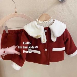 婴儿衣服冬季甜美加厚小香风拜年服两件套一周岁女宝宝超洋气冬装