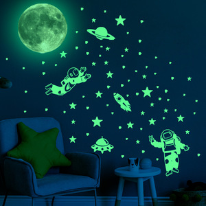 星球月亮星星宇航员夜光墙贴儿童房卧室墙面装饰荧光贴纸贴画自粘