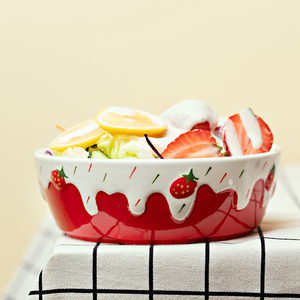可爱草莓水果沙拉碗  少女心创意碟日式家用烤碗陶瓷餐具套装盘子