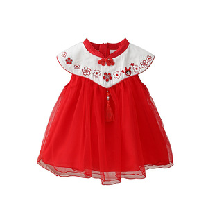厂家女宝一周岁宴公主裙婴儿礼服夏季小女孩红裙子宝宝公主风衣服