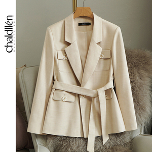 CHALDLLEN/查琳西装外套女韩版英伦风秋季设计感小众春秋米色8006