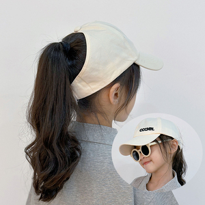 夏天女童可扎辫子棒球帽适合高马尾帽子儿童鸭舌帽空顶遮阳帽韩版