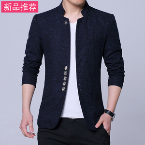韩版潮流青年帅气中山装单件上衣服男土西装外套夹克褂子短款风衣