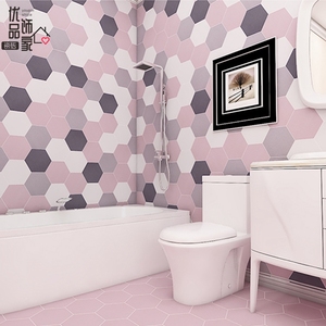 简约清新粉色六角砖200x230厨房卫生间墙砖300x600瓷片防滑地砖