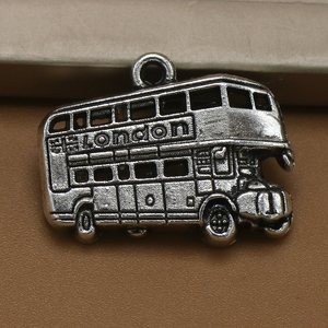 DIY手工材料饰品配件 古银色合金London双层巴士公交车吊坠挂件