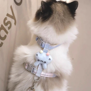 猫咪遛猫绳可调节防挣脱栓猫绳布偶猫幼猫蓝色小兔子工字型牵引绳