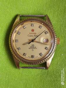 二手瑞士金色梅花单日历男式机械自动古董手表表径不含把头36