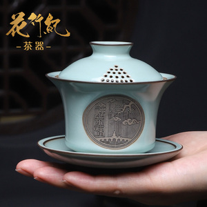 汝窑三才盖碗茶壶陶瓷开片可养家用大容量手工茶具泡茶壶单碗