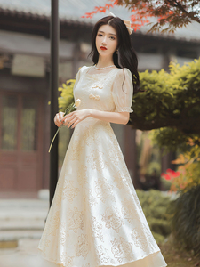 中国风复古蕾丝旗袍改良版连衣裙女夏季显瘦气质裙子仙女超仙森系