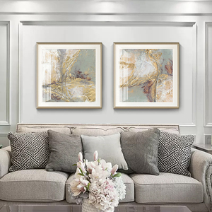 现代简约美式客厅沙发背景画玄关挂画卧室壁画简美流彩金箔抽象画